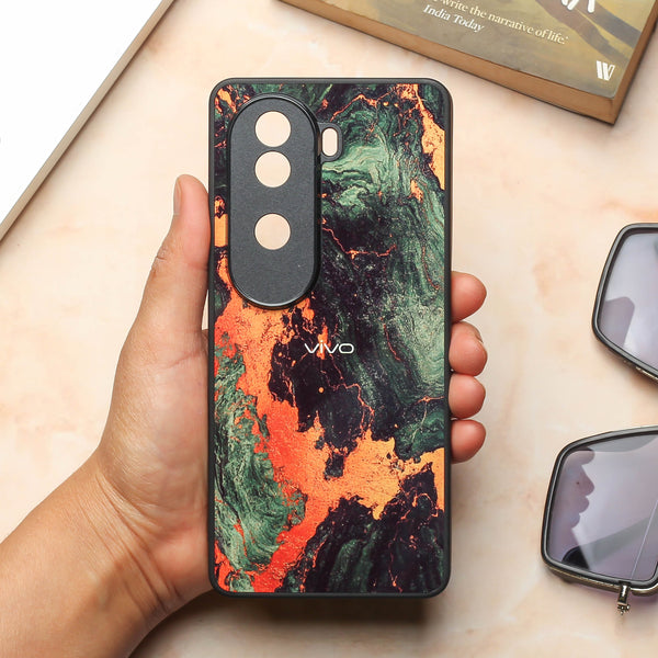 Green Golden elegance marble metal back case for Vivo V40e