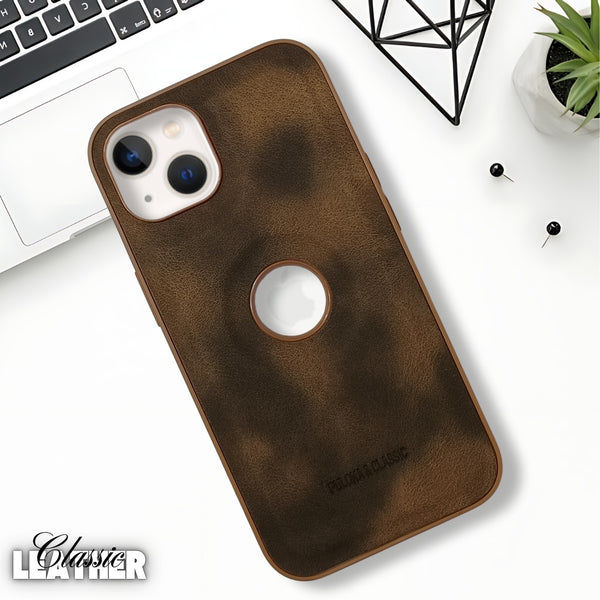Brown Classic Leather Case for Apple Iphone 13