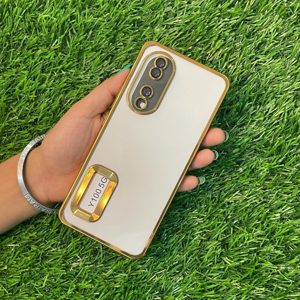 Vivo Y20 Chrome Cover Gold 6D Chrome Logo Cut Transparent Case For