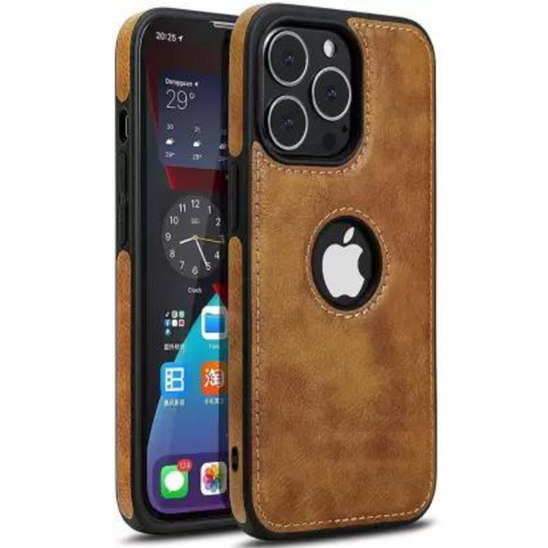 Puloka Brown Logo cut Leather silicone case for Apple iPhone 16 Pro