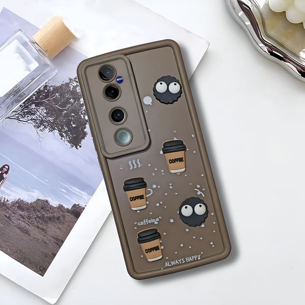 Dark Brown COFFEE (ALWAYS HAPPY) Silicone case for Vivo V40 Pro