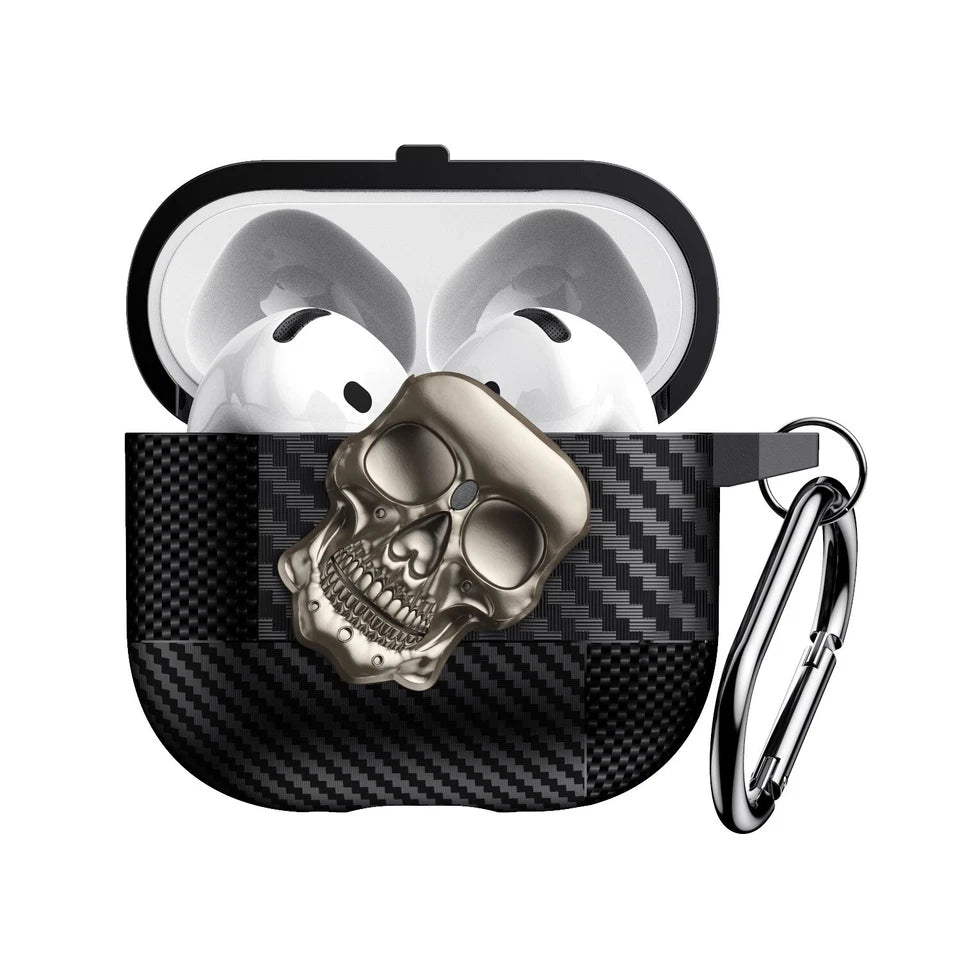 Carbon Fiber Skin Metal Skull Case For Apple Airpods Pro