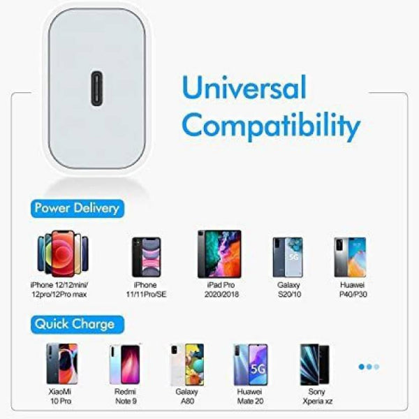 TheHatke 20W - USB Type C Power Charging Adapter for iPhone, iPad & AirPods - WHITE
