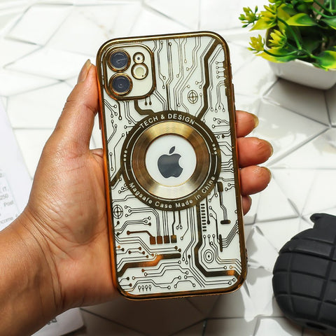 Golden Watch Machine Logo Cut Transparent Case for Apple Iphone 11