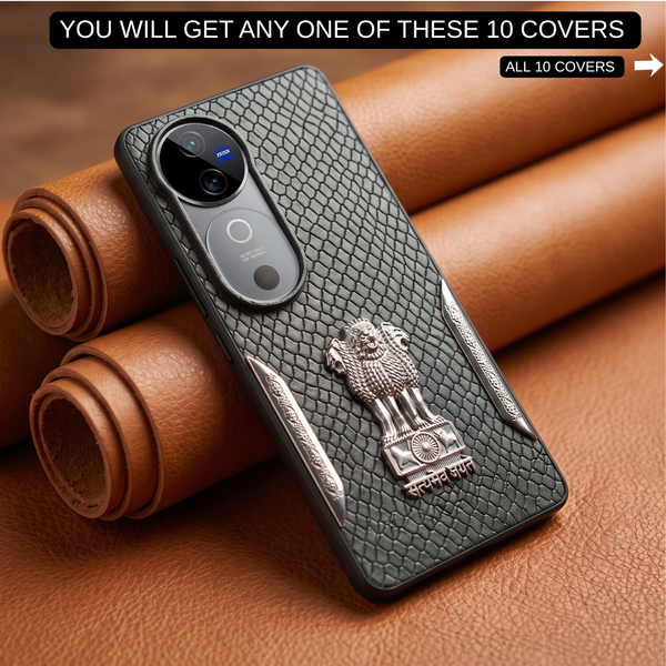 Black Satyameva Jayate embossed Leather Case for Vivo V40