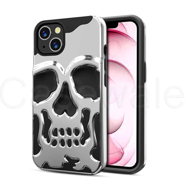 Silver Hollow Skull Design Silicone case for Apple iphone 15