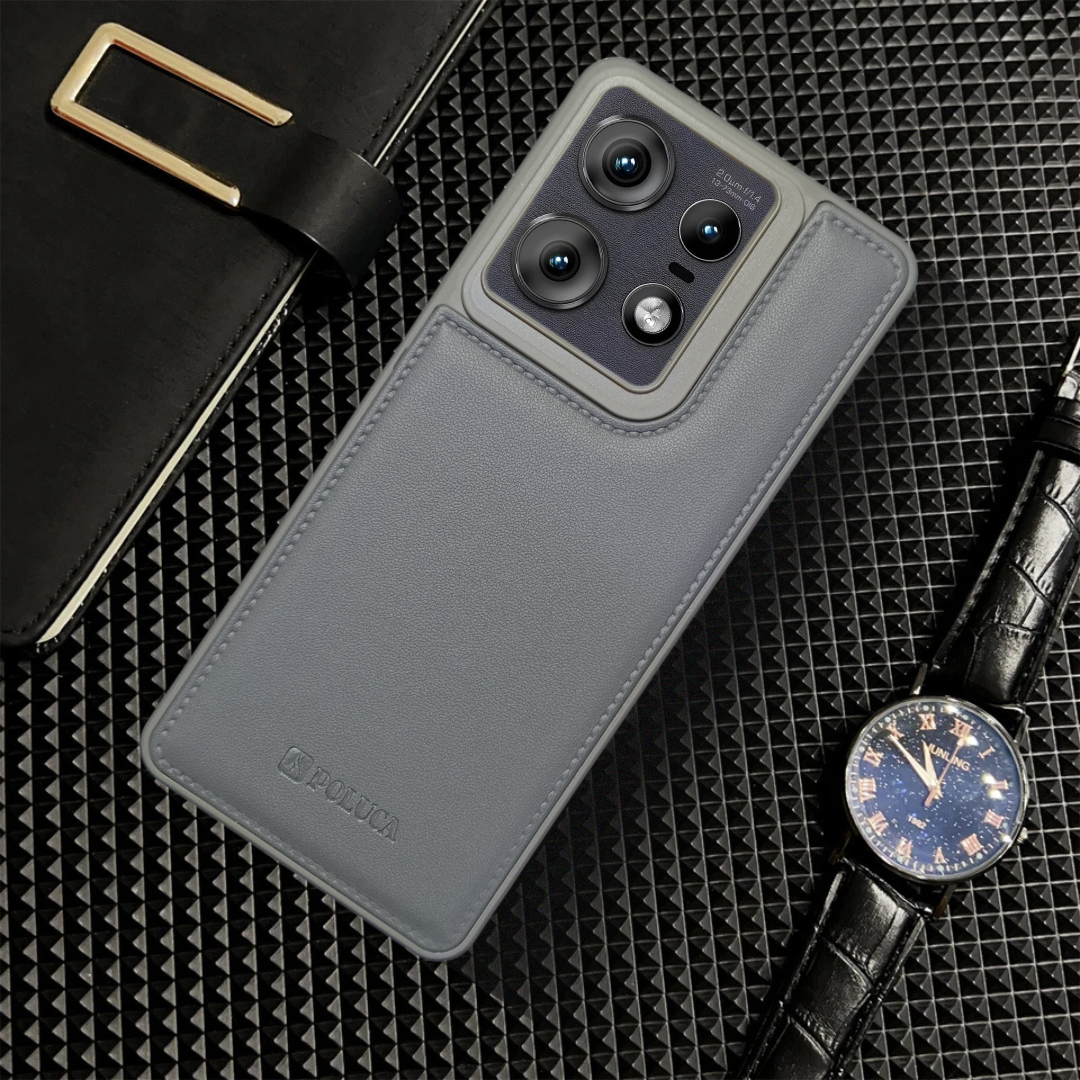 Prime Leather Grey Leather Case for Motorola Edge 50 Pro