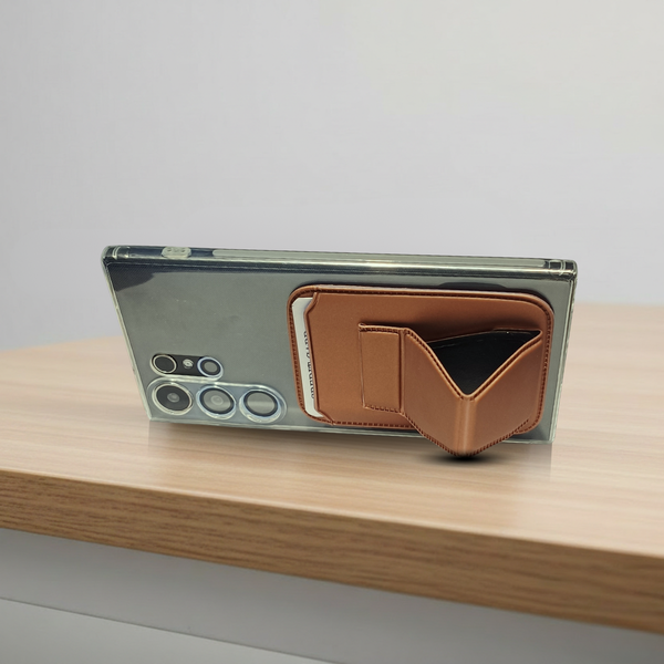 Brown Sticky Mobile Wallet With Stand (Compatible For Only Android)