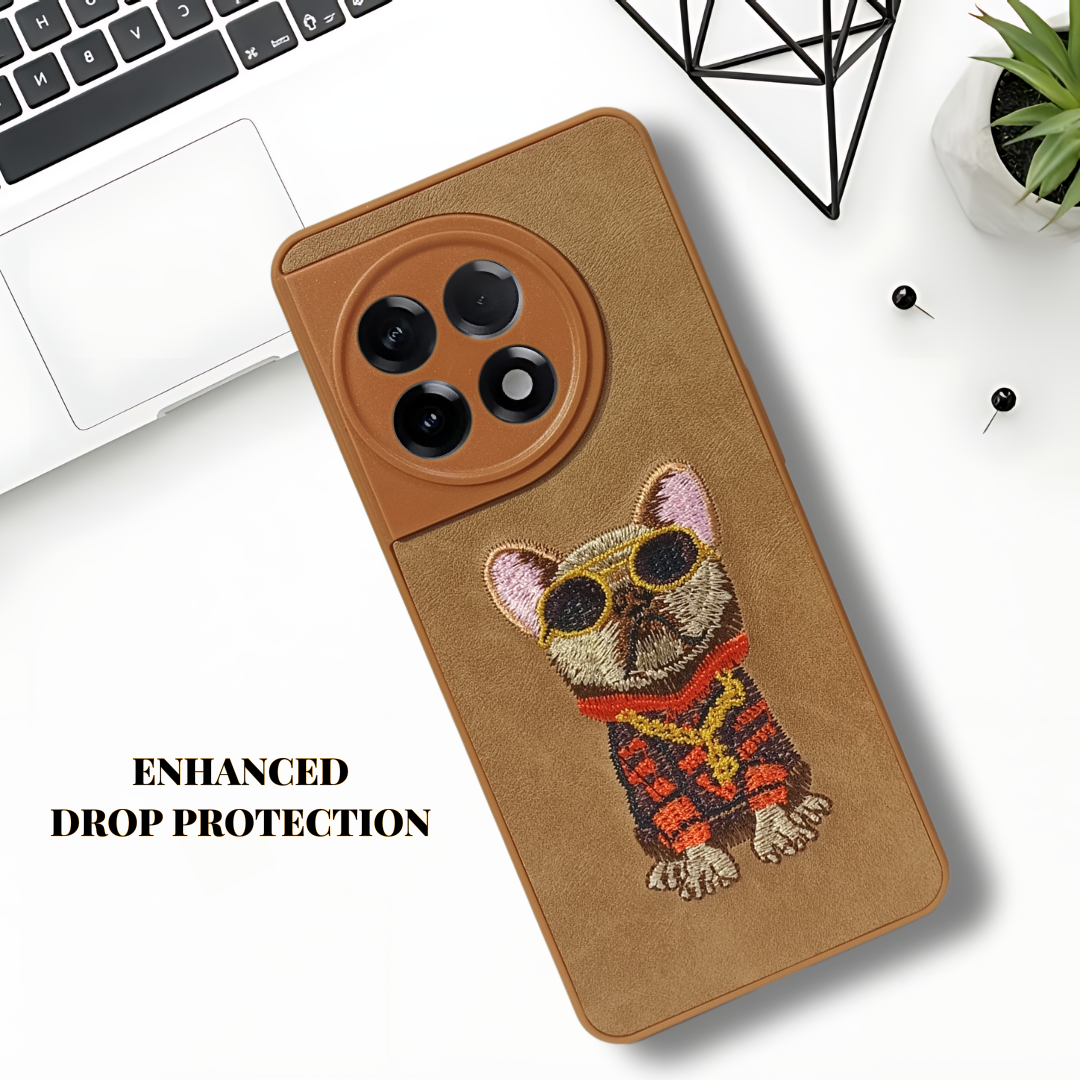 Brown Leather Bulldog Camera Ornamented for Oneplus 11R