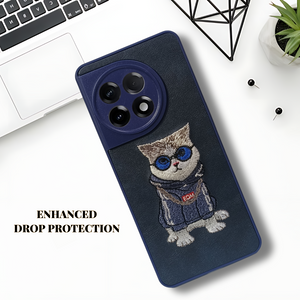 Blue`Leather Cute Cat Camera Ornamented for Oneplus 11R