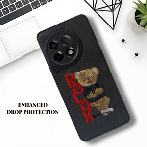 Black Leather Relax Teddy Lion Camera Ornamented for Oneplus 11R