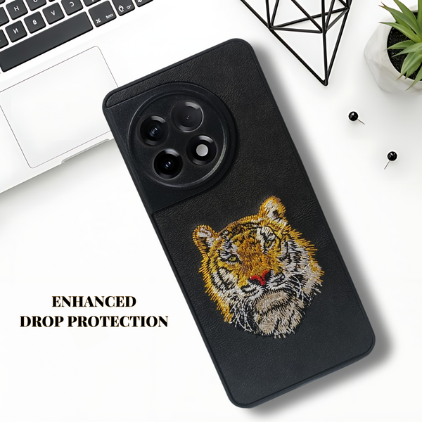 Black Leather Yellow Lion Camera Ornamented for Oneplus 11R