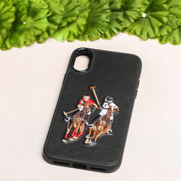 Black Leather Dual Horse rider Ornamented for Apple iPhone Xs Max