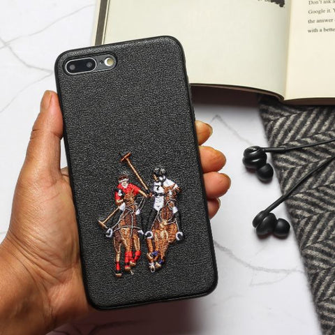 Black Leather Dual Horse rider Ornamented for Apple iPhone 8 Plus