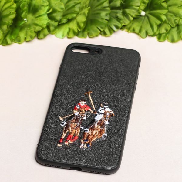 Black Leather Dual Horse rider Ornamented for Apple iPhone 8 Plus