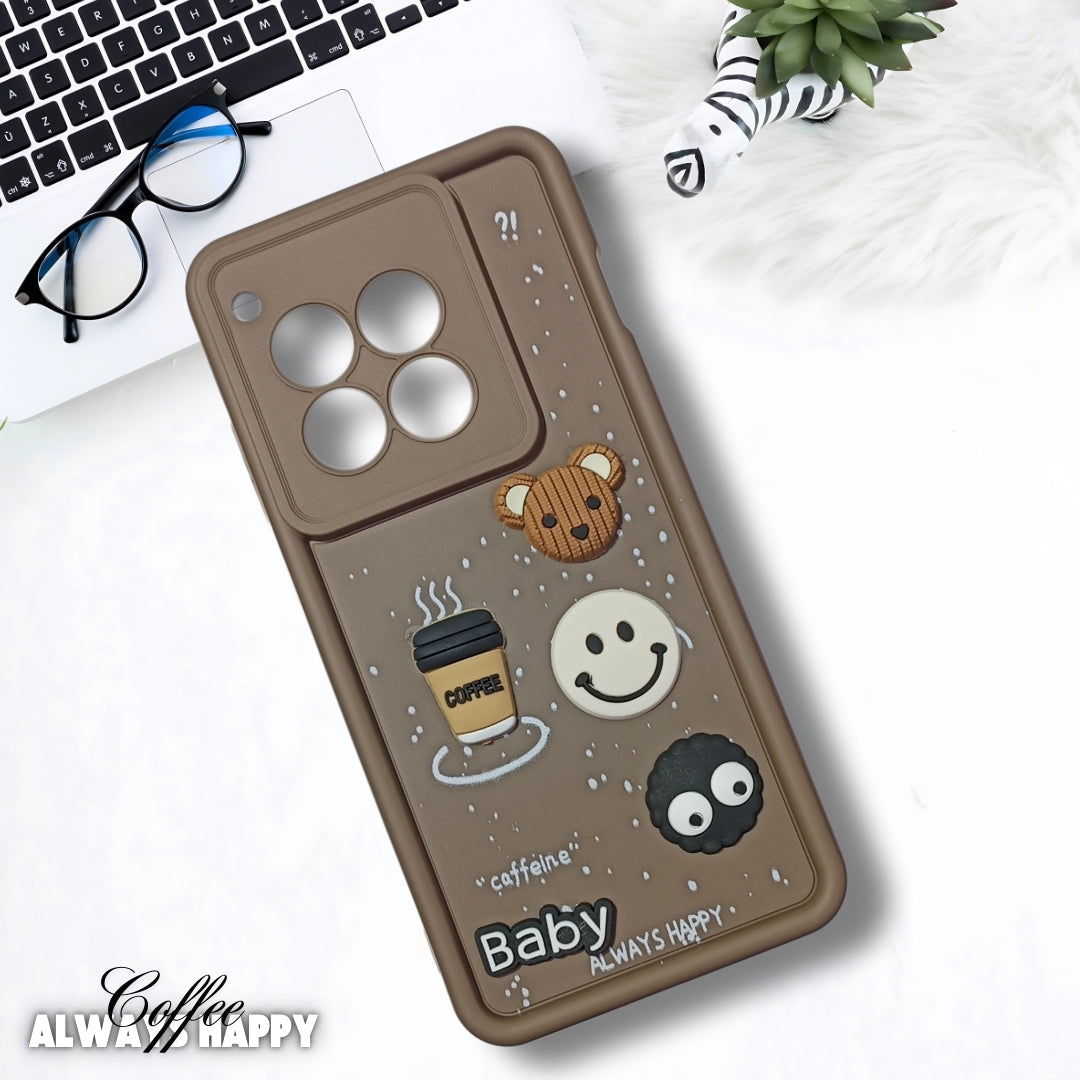Brown COFFEE (ALWAYS HAPPY) Silicone case for Oneplus 12R