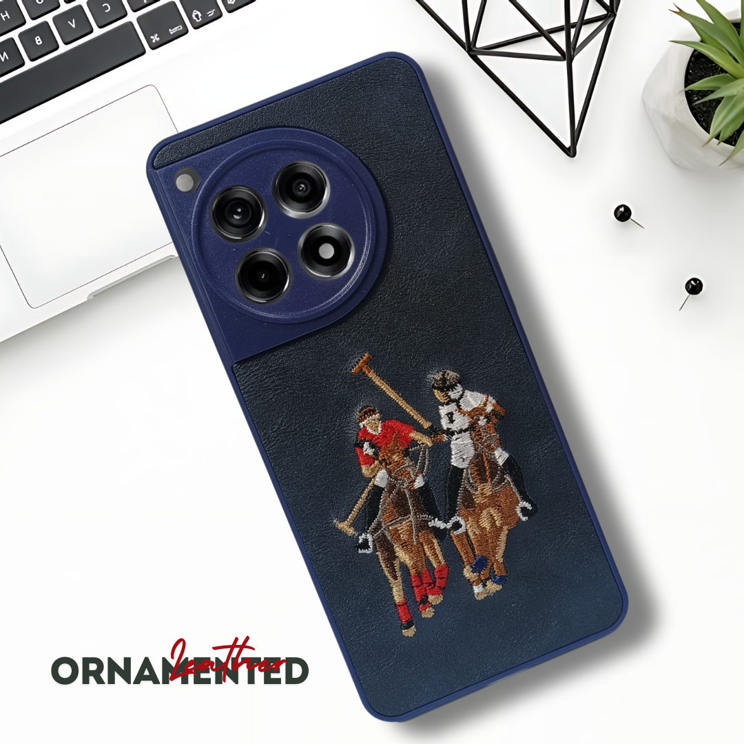 Blue Leather Dual Horse Rider Lion Camera Ornamented for Oneplus 12R