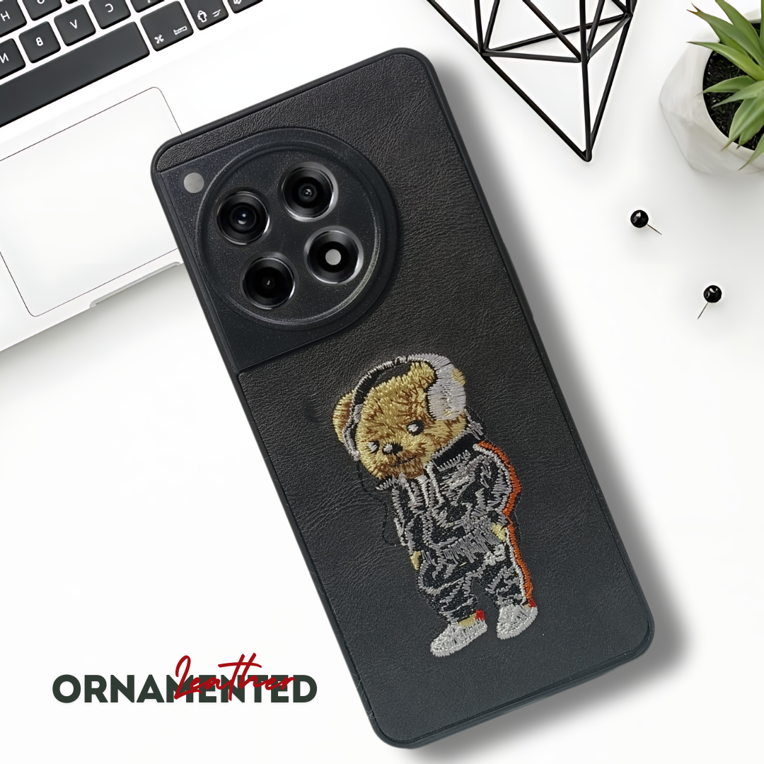 Black leather Headphone teddy Camera Ornamented for Oneplus 12R