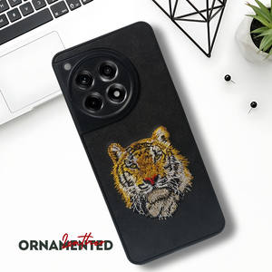 Black Leather Yellow Lion Camera Ornamented for Oneplus 12R