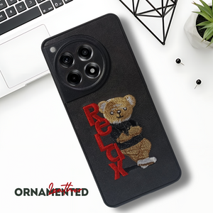 Black Leather Relax Teddy Lion Camera Ornamented for Oneplus 12R