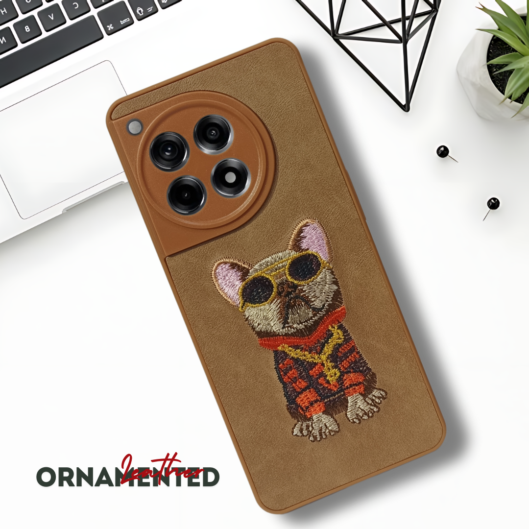 Brown Leather Bulldog Camera Ornamented for Oneplus 12R