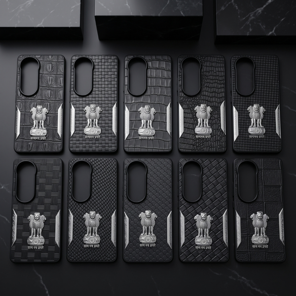 Black Satyameva Jayate embossed Leather Case for Vivo V40