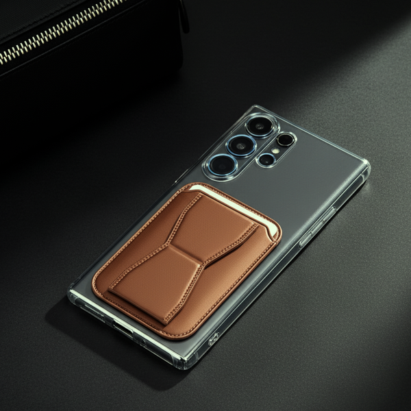 Brown Sticky Mobile Wallet With Stand (Compatible For Only Android)