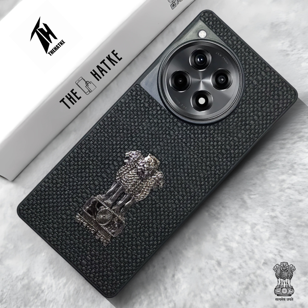 Black (Design 1) Satyameva Jayate embossed Leather Case for Oneplus 12R