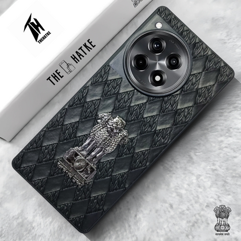 Black (Design 2) Satyameva Jayate embossed Leather Case for Oneplus 12R