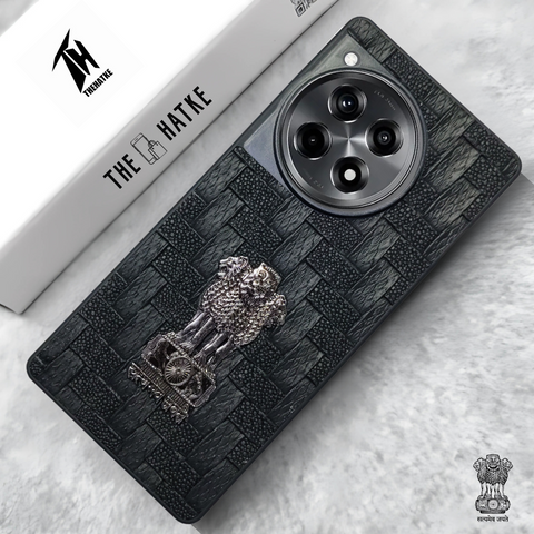 Black (Design 3) Satyameva Jayate embossed Leather Case for Oneplus 12R