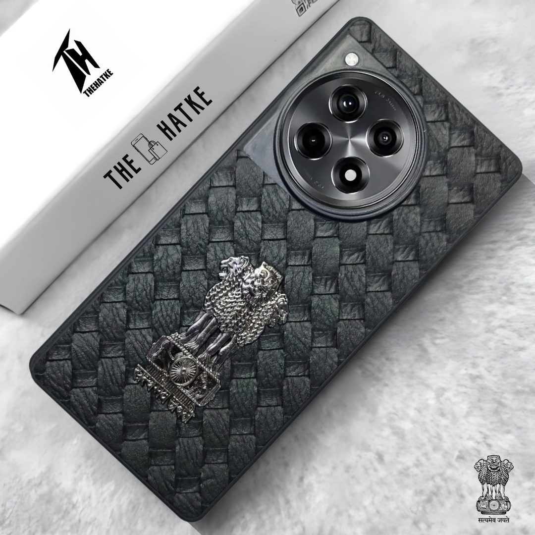 Black (Design 4) Satyameva Jayate embossed Leather Case for Oneplus 12R