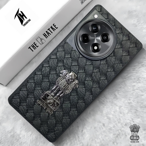 Black (Design 4) Satyameva Jayate embossed Leather Case for Oneplus 12R