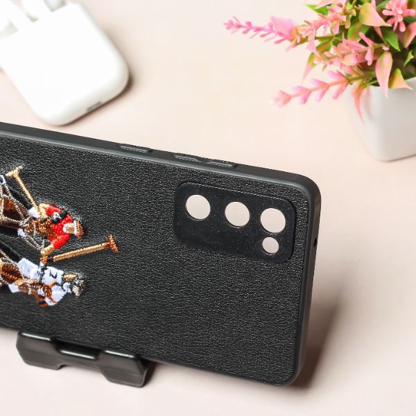 Black Leather Dual Horse rider Camera Ornamented for Samsung S20 FE