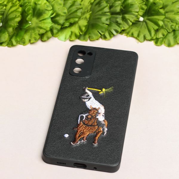 Black Leather Horse rider Camera Ornamented for Samsung S20 FE