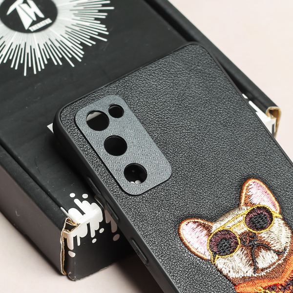 Black Leather Bulldog Camera Ornamented for Samsung S20 FE