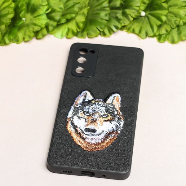 Black Leather Brown Fox Camera Ornamented for Samsung S20 FE