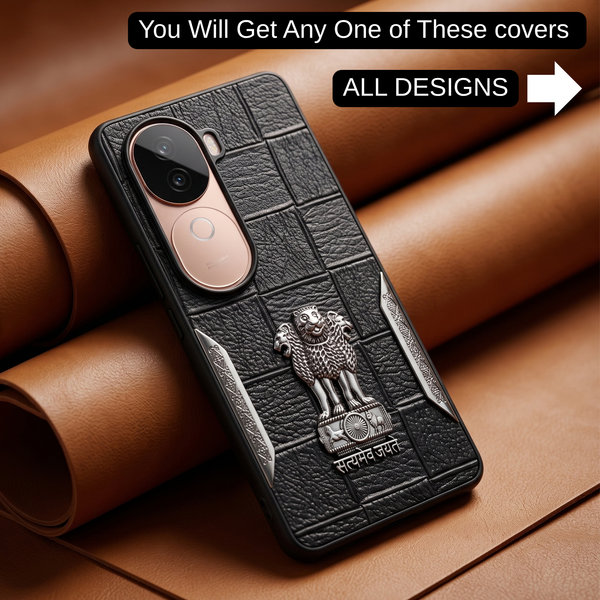 Black Satyameva Jayate embossed Leather Case for Vivo V40E