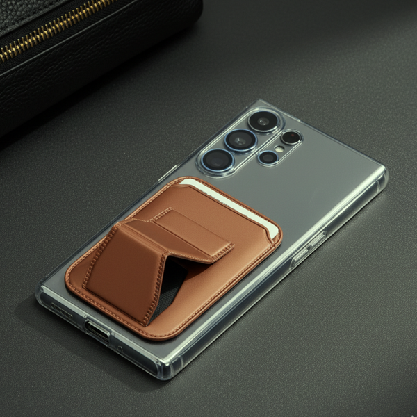 Brown Sticky Mobile Wallet With Stand (Compatible For Only Android)