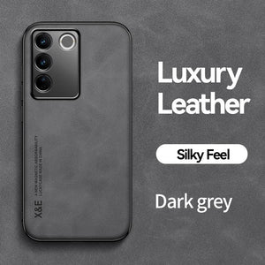 Raised Edges Grey Leather Case for Vivo V27 Pro