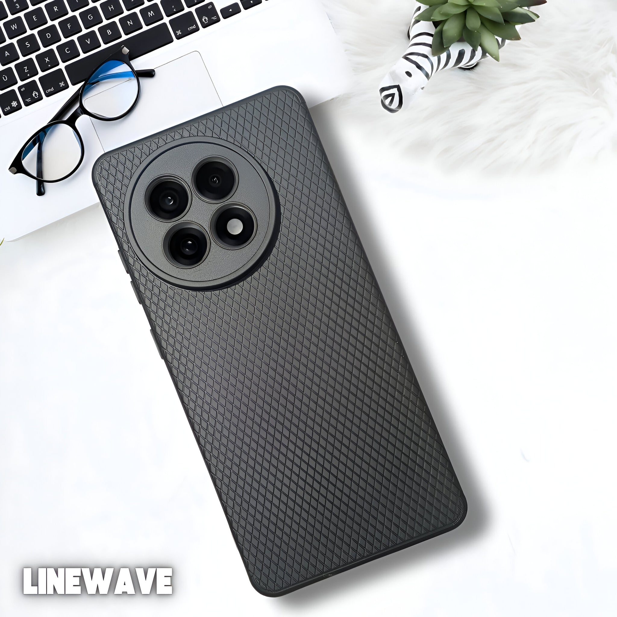 Black Line Wave Silicone Case for Oneplus 13r