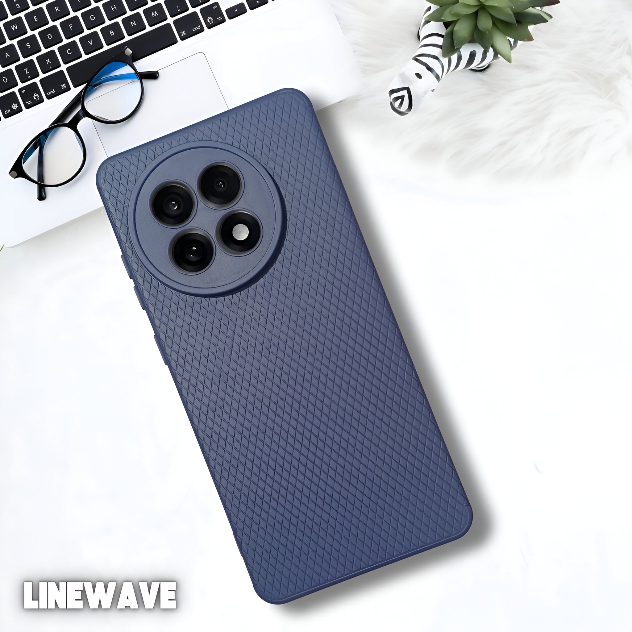 Dark Blue Line Wave Silicone Case for Oneplus 13r