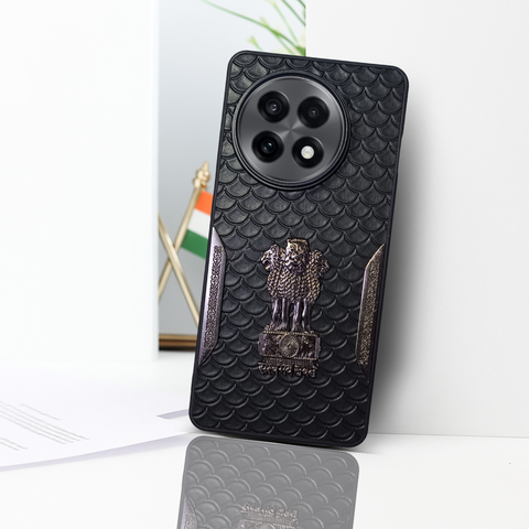 Black (Design 10) Satyameva Jayate embossed Leather Case for Oneplus 13R