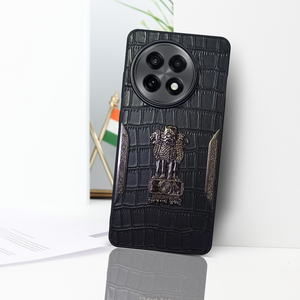 Black (Design 1) Satyameva Jayate embossed Leather Case for Oneplus 13R
