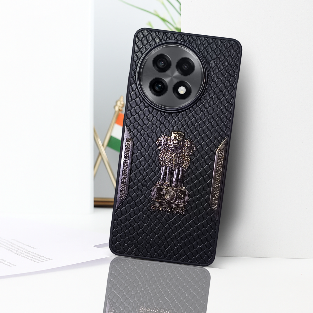Black (Design 3) Satyameva Jayate embossed Leather Case for Oneplus 13R