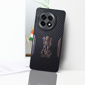 Black (Design 3) Satyameva Jayate embossed Leather Case for Oneplus 13R