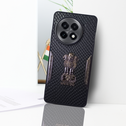 Black (Design 3) Satyameva Jayate embossed Leather Case for Oneplus 13R