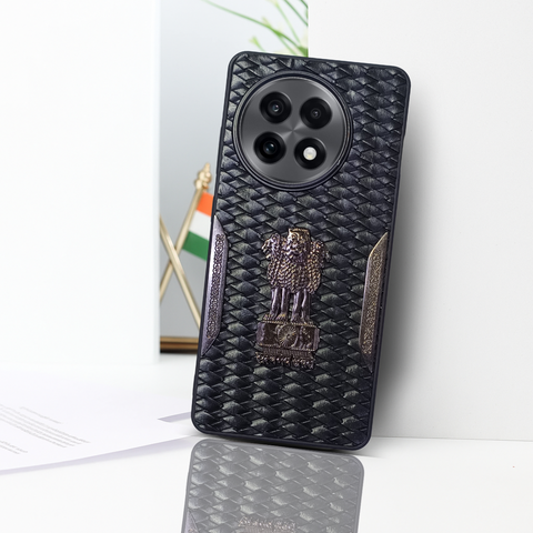 Black (Design 4) Satyameva Jayate embossed Leather Case for Oneplus 13R