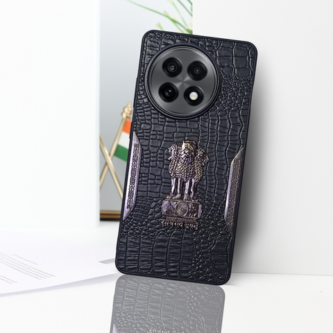 Black (Design 5) Satyameva Jayate embossed Leather Case for Oneplus 13R