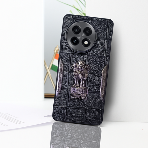 Black (Design 6) Satyameva Jayate embossed Leather Case for Oneplus 13R