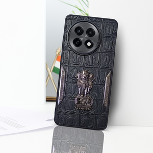Black (Design 8) Satyameva Jayate embossed Leather Case for Oneplus 13R